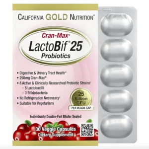 CALIFORNIA GOLD NUTRITION CRANMAX LACTOBIF PROBIOTICS 25 BILLION CFU - ПРОБИОТИКИ ДЛЯ МИКРОФЛОРЫ КИШЕЧНИКА + КЛЮКВА
